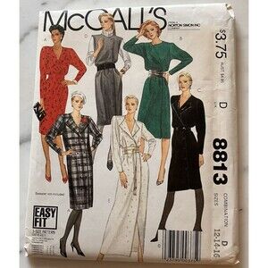 McCall Sewing Pattern 8813 Women’s Dresses Size 12, 14 & 16 Vintage Uncut
